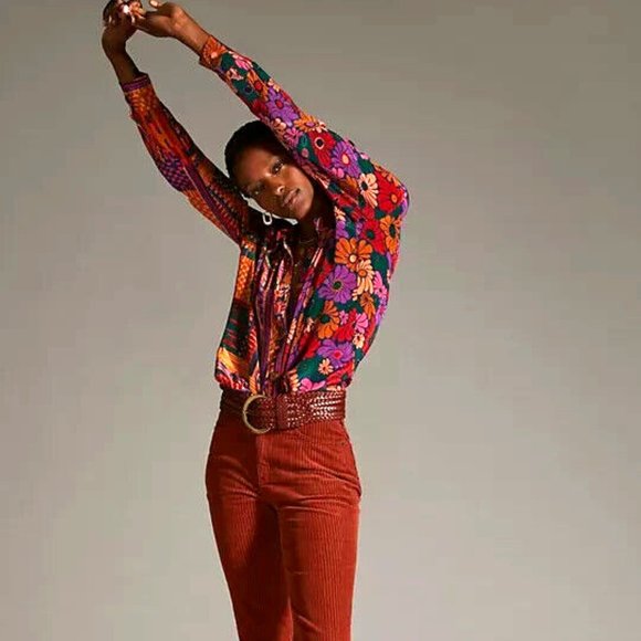 Farm Rio Anthropologie S NWT Classic Button Down Shirt Floral Tropical Blouse - Picture 5 of 9